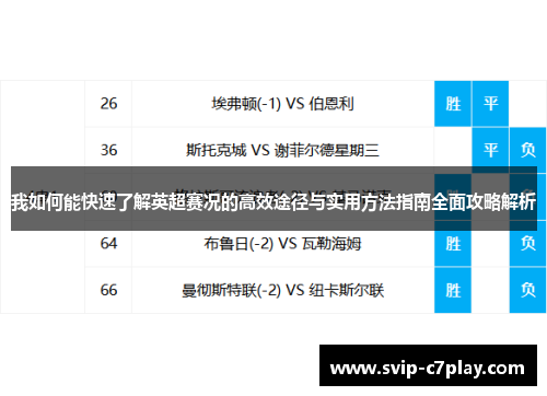 我如何能快速了解英超赛况的高效途径与实用方法指南全面攻略解析